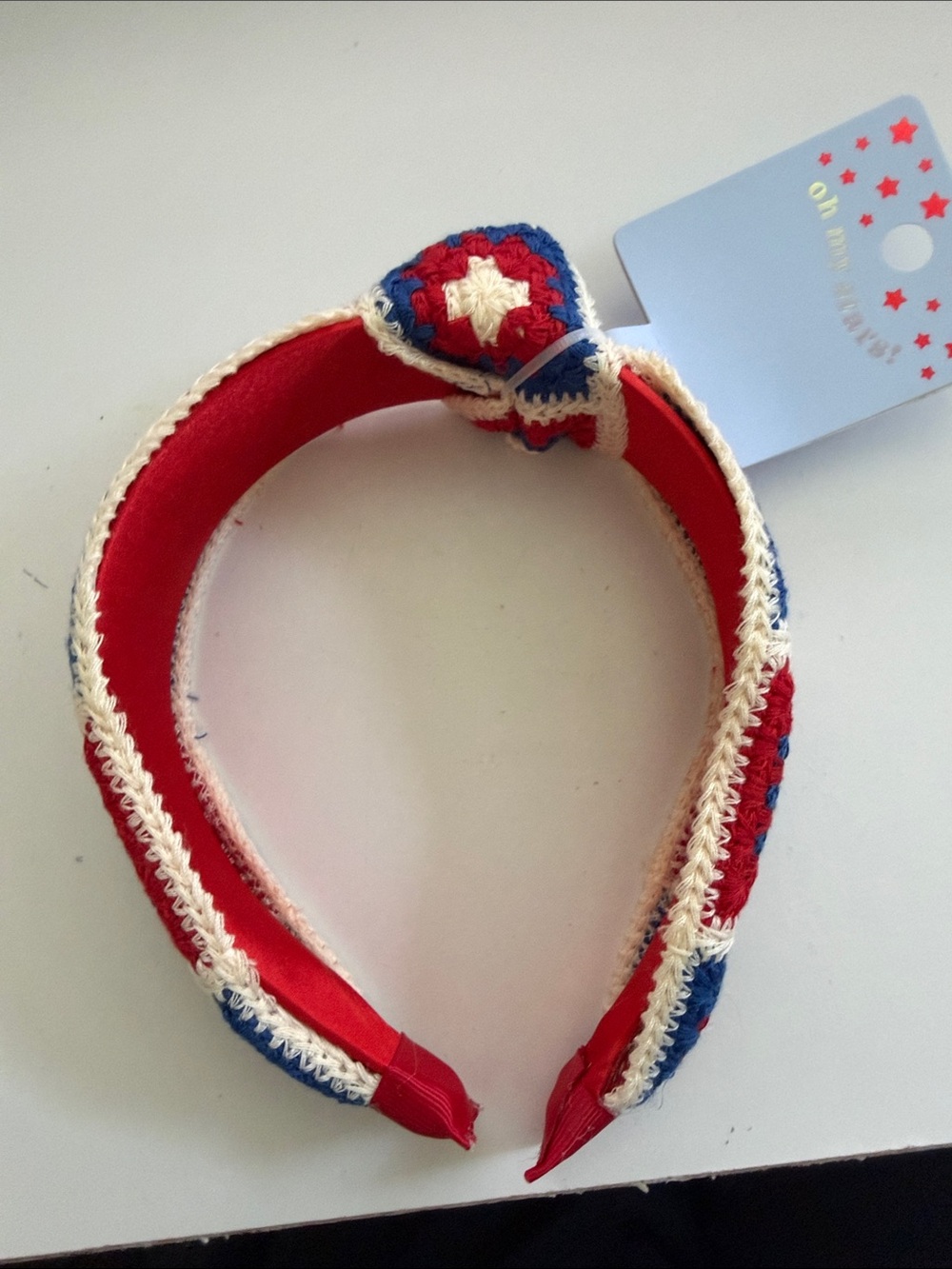 Red, Blue & Cream Crochet Headband